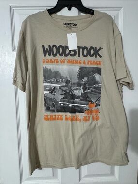 Woodstock Short Sleeve Graphic Tee — Beige with Orange Print